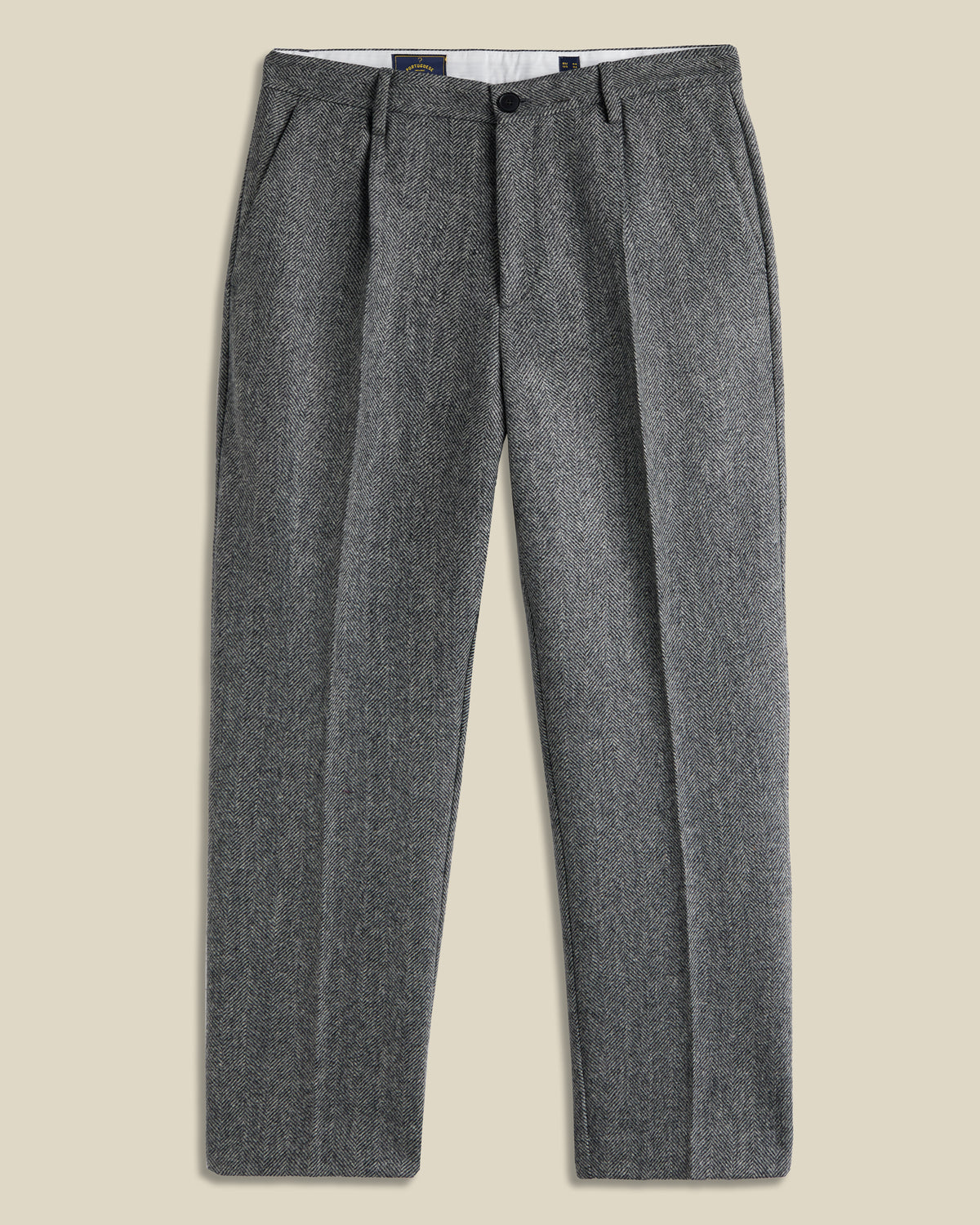 Single Pleat Herringbone Wool Trousers - Grey