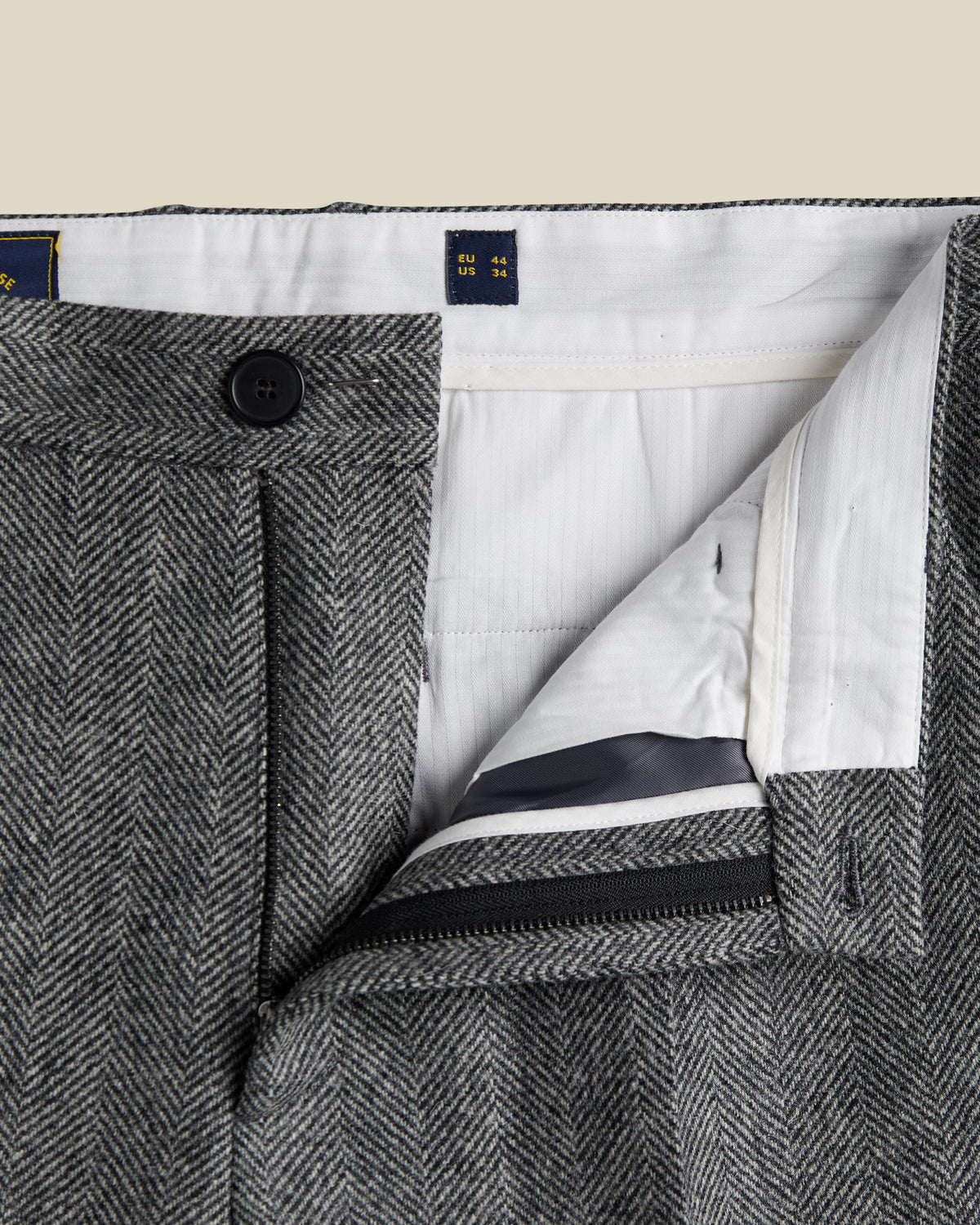 Single Pleat Herringbone Wool Trousers - Grey