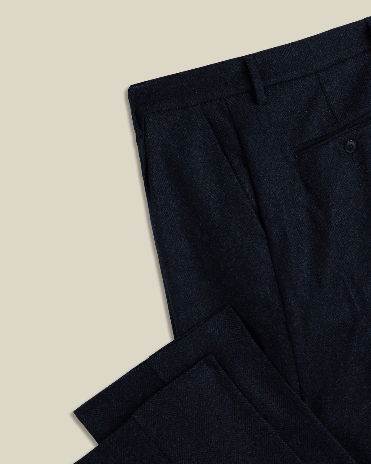 Single Pleat Herringbone Wool Trousers - Navy