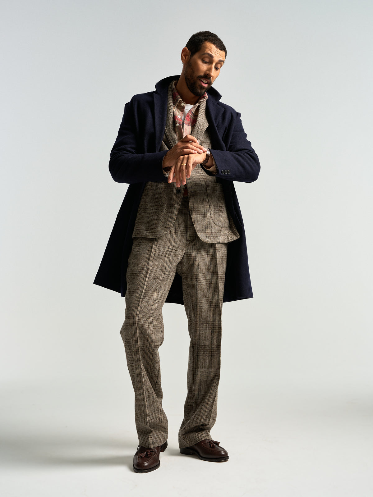 Single Pleat Trousers Prince Of Wales - Alton