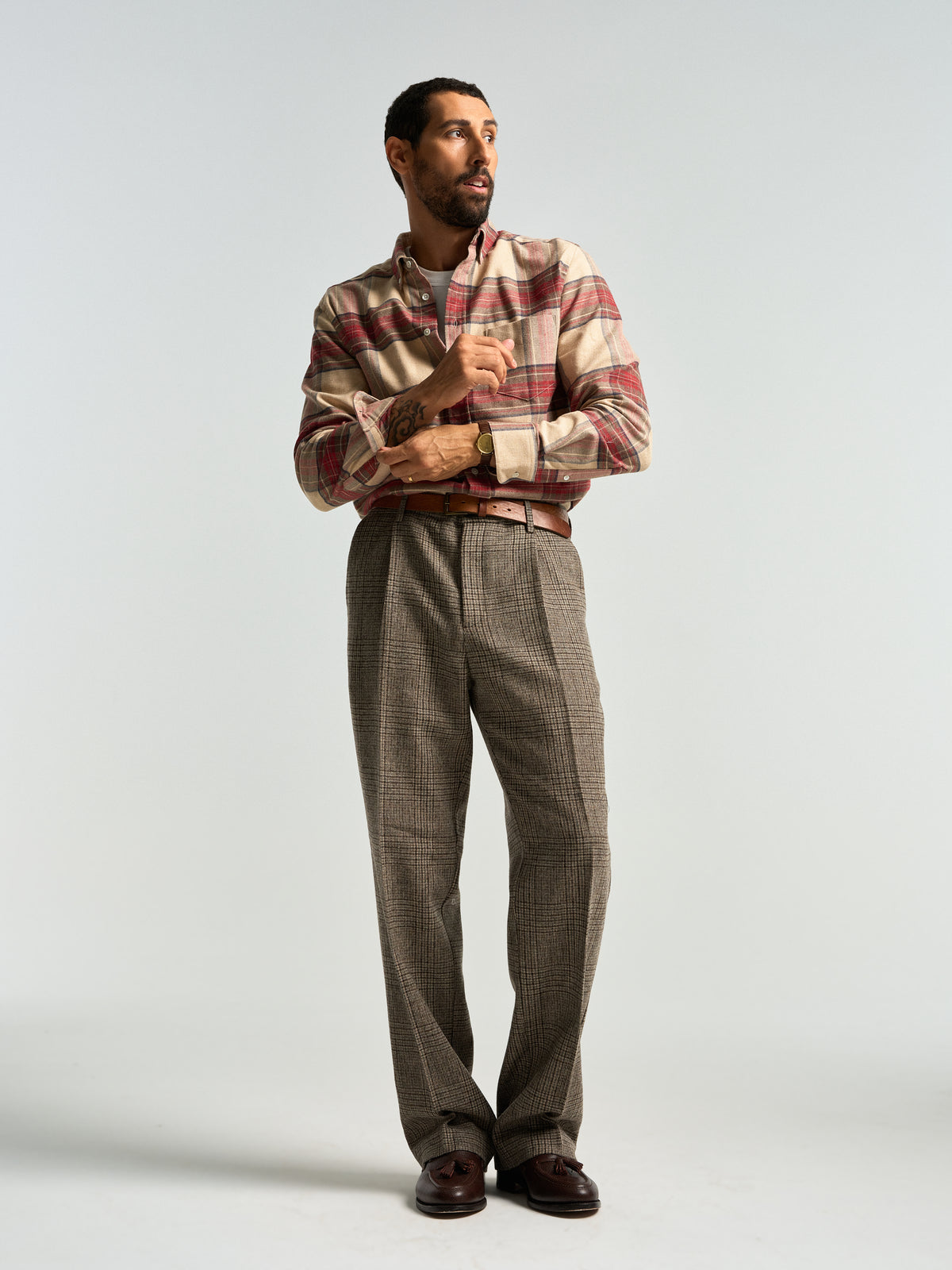 Single Pleat Trousers Prince Of Wales - Alton